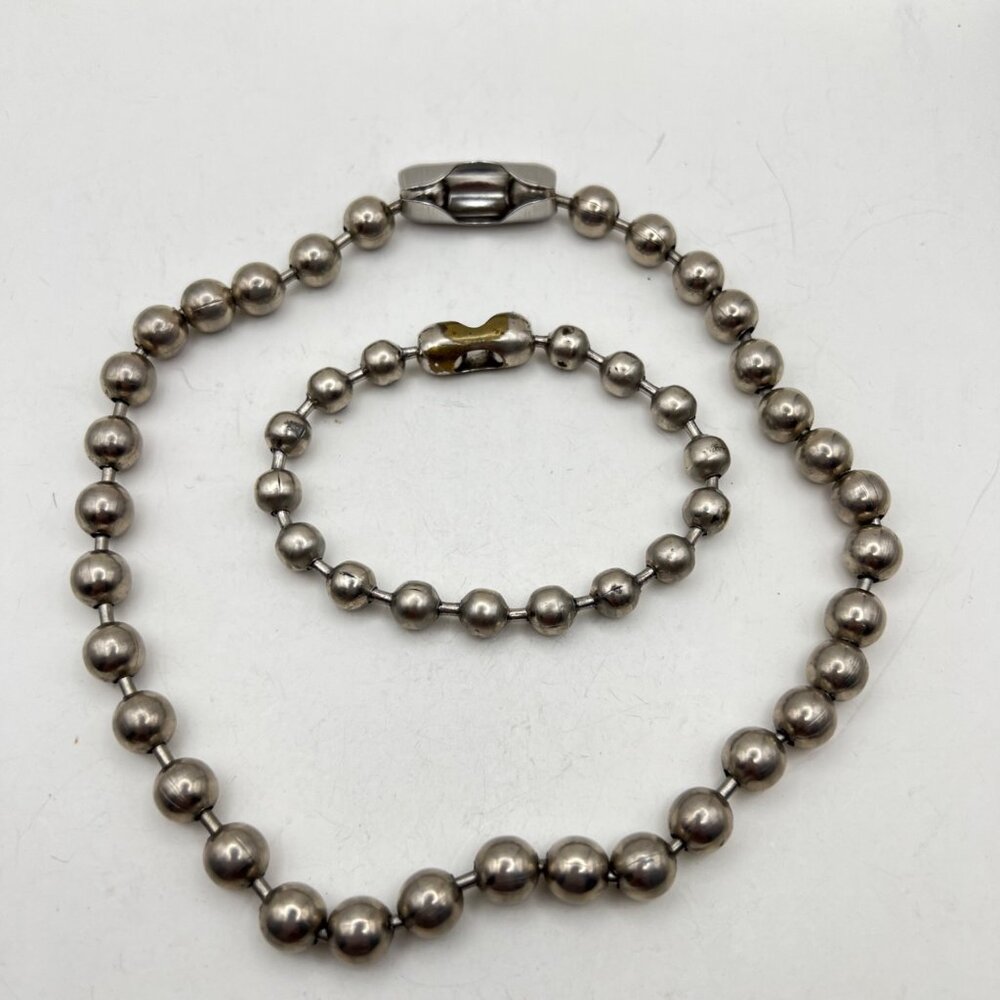 Bold Industrial Steel Ball Chain Necklace Bracelet Set 18.5" 8.5"  85.49g Unisex - Picture 2 of 10